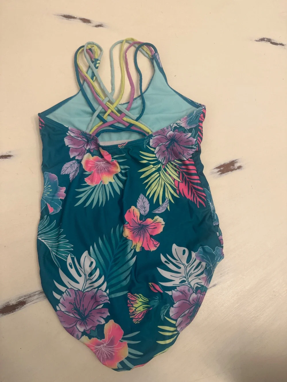 Justice Tropical Floral One Piece Swimsuit Girls Size Large (12/14)